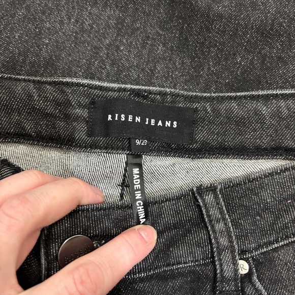 Black Flare Wide Leg Jeans with Raw Hem - Picture 3 of 4